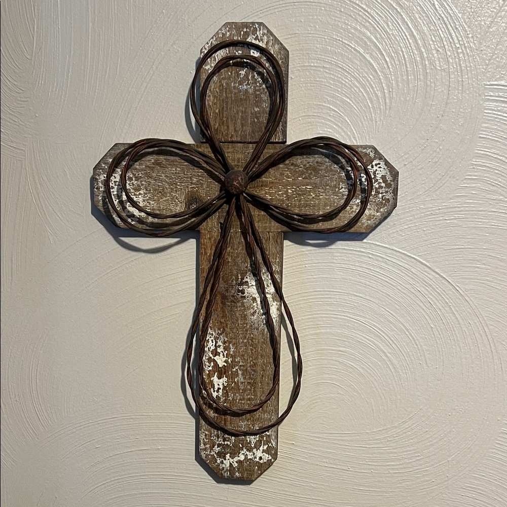Rustic Wooden Cross with Metal Accents